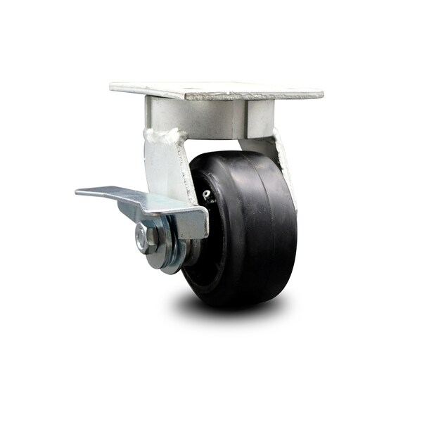 Service Caster 4 Inch Kingpinless Rubber on Steel Wheel Swivel Caster with Brake SCC-KP30S420-RSR-SLB - main